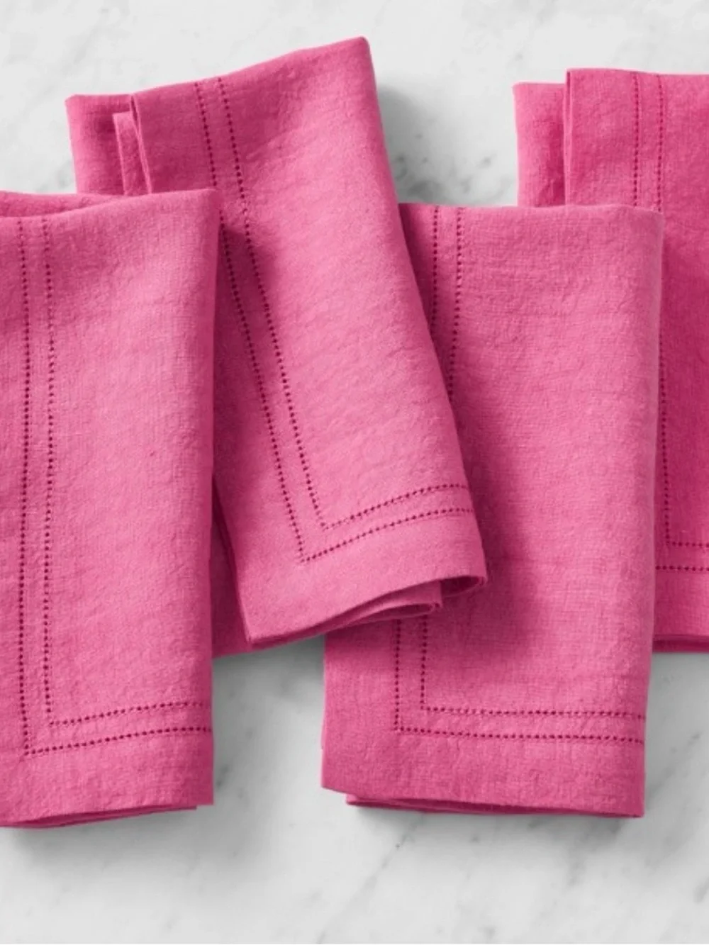 Williams Sonoma Bright Pink Linen Double Hemstitch Dinner Napkins ~ Set of 4